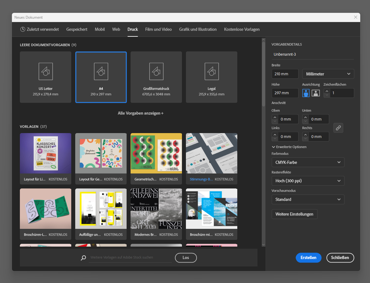 Neue Dokument Illustrator